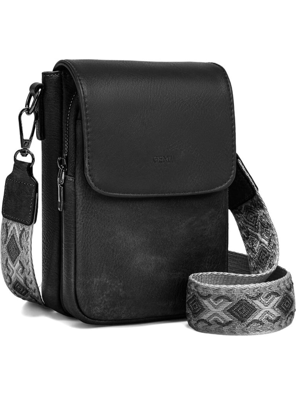 GEMIU Women's Black Grained Leather Small Stylish Shoulder Crossbody Purses